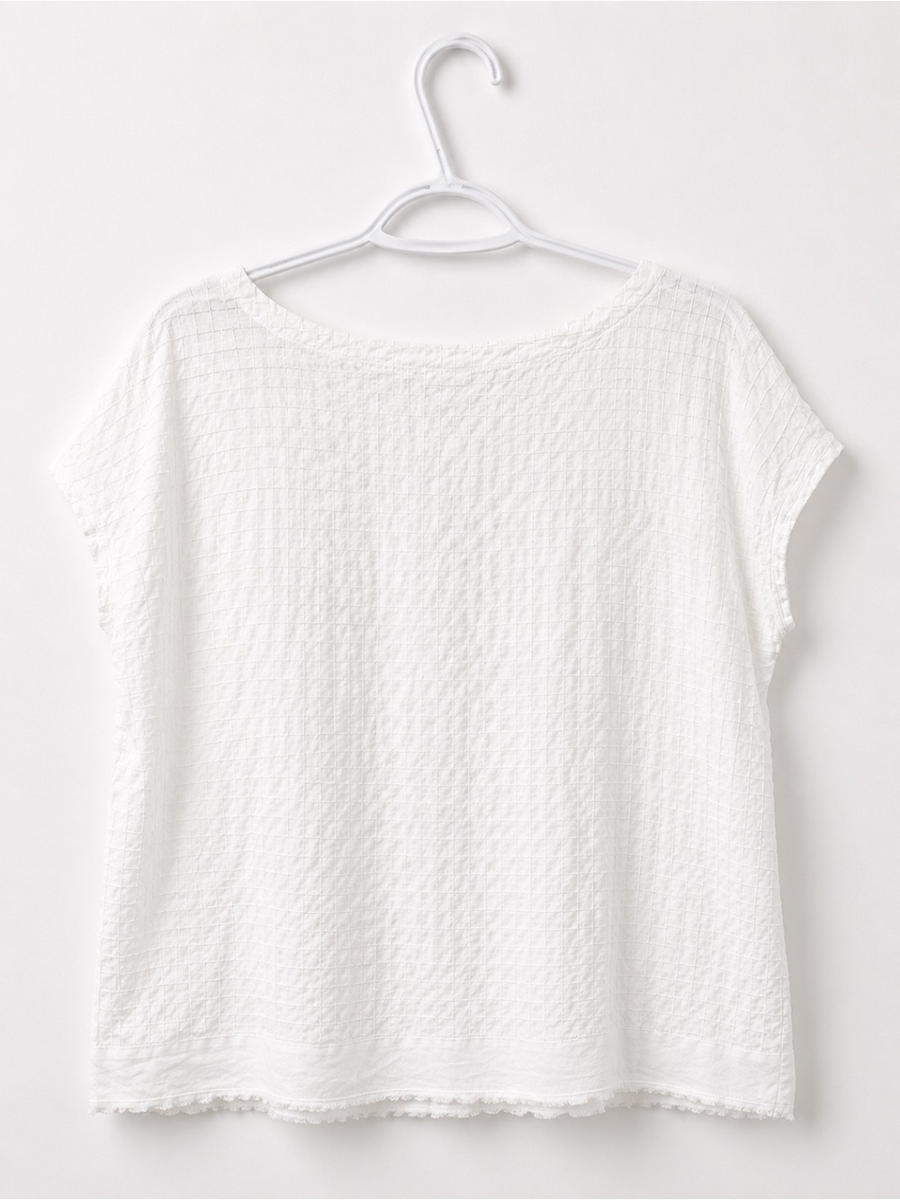 Eileen Fisher Organic Cotton Textured Boxy Tee | White Cap Sleeve Top | Size M - Picture 3 of 10